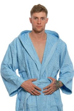 Interkontakt Moški bombažni kopalni plašč s kapuco 06 Light Blue M