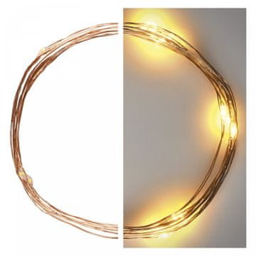 Emos 20 LED nano svetlobna veriga 1,9 m, 2x AA, topla bela, s časovnikom, bakrena