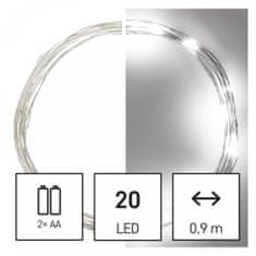 Emos 20 LED nano svetlobna veriga, 1,9 m, IP20, hladno bela, s časovnikom, srebrna