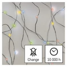 Emos 20 LED svetlobna nano veriga, 1,9 m, 2xAA, večbarvna, s časovnikom, srebrna