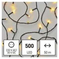 Emos 500 LED svetlobna veriga 50 m, toplo bela, IP44, s časovnikom, zelena