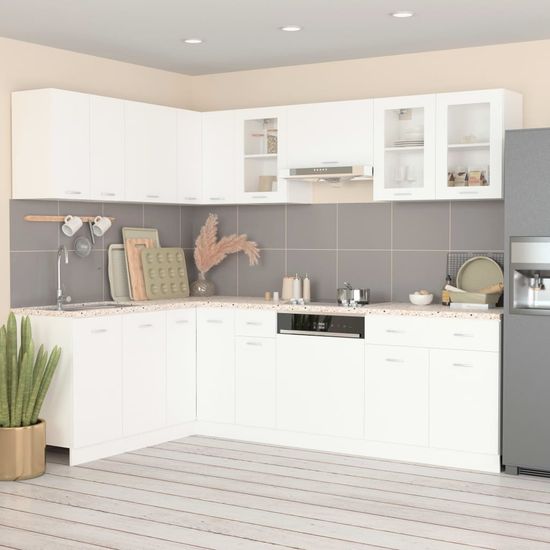 shumee 11-delni komplet kuhinjskih omaric, bela barva, iverna plošča