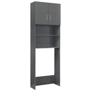 Vidaxl Omara za pralni stroj visok sijaj siva 64x25,5x190 cm