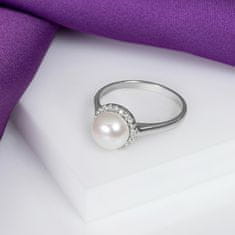 Brilio Silver Eleganten srebrn prstan z biseri in cirkoni RI034W (Obseg 50 mm)