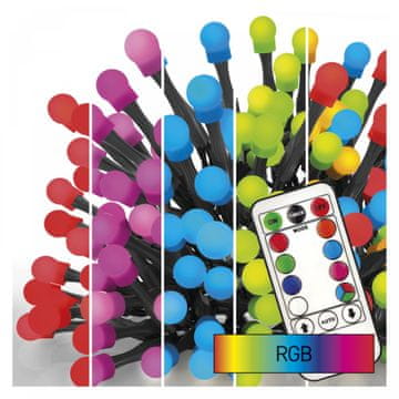 Emos LED božična veriga, kroglice, 10 m, RGB, upravljalnik, programi, časovnik