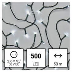 Emos LED božična veriga, 50 m, zunanja in notranja, hladna bela, časovnik