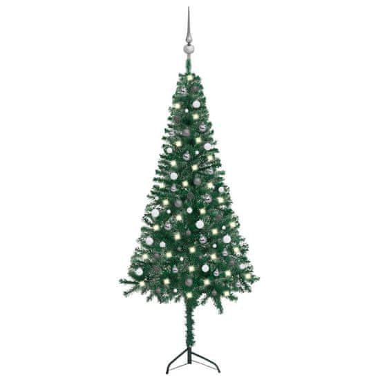 Greatstore Kotna novoletna jelka z LED lučkami in bučkami zelena 240 cm