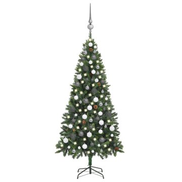 Vidaxl Umetna novoletna jelka z LED lučkami, bučkami in storži 180 cm