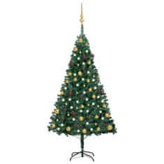 Vidaxl Umetna novoletna jelka z LED lučkami in bučkami zelena 150 cm
