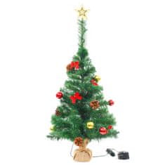 Vidaxl Umetna osvetljena novoletna jelka z bučkami zelena 64 cm