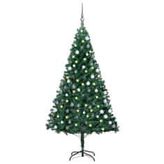Vidaxl Umetna osvetljena novoletna jelka z bunkicami zelena 150 cm PVC