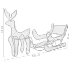 Vidaxl Božični okras jelen in sani z mrežo s 432 LED lučkami