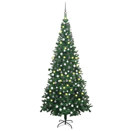 Vidaxl Umetna novoletna jelka z LED lučkami in bučkami L 240 cm zelena