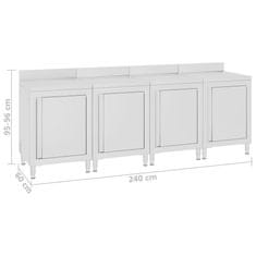 Vidaxl Komercialna delovna miza z omarico 240x60x96 cm nerjaveče jeklo