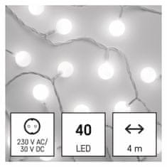 Emos 40 LED svetleča veriga - kroglice, 2,5 m, 4m, hladno bela svetloba, s časovnikom