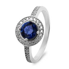 Brilio Silver Luksuzen srebrn prstan z modrim cirkonom RI026W (Obseg 50 mm)
