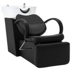 Greatstore Salonski stol z umivalnikom za glavo črno in belo umetno usnje