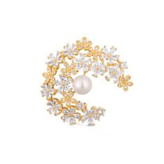 JwL Luxury Pearls Bleščeča pozlačena broška 2v1 s pravim biserom in kristali JL0730