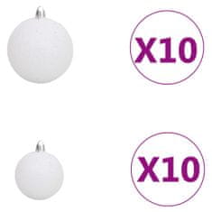 Greatstore Komplet 120 božičnih bučk s konico + 300 LED lučk bele in sive