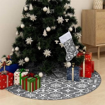 Vidaxl vidaXL Luksuzna prevleka za božično drevo z nogavico, siva, 90 cm, blago