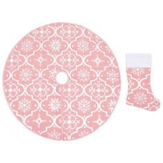 Vidaxl Razkošna podloga za novoletno jelko z nogavico roza 150 cm