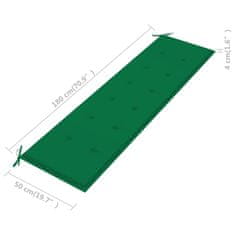Vidaxl Vrtna klop z zeleno blazino 175 cm trdna tikovina