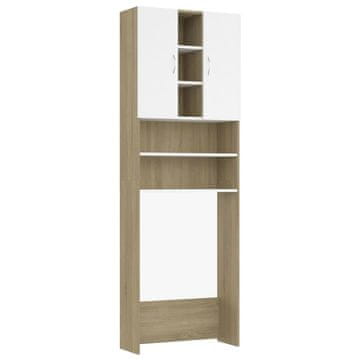 Vidaxl Omara za pralni stroj bela in sonoma hrast 64x25,5x190 cm