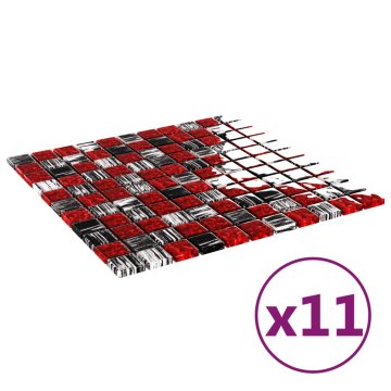 Vidaxl Mozaik ploščice 11 kosov črne in rdeče 30x30 cm steklo