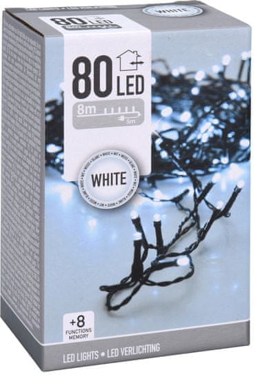 Pollin Novoletne lučke veriga 80 LED hladno bela 8m – 8 funkcij