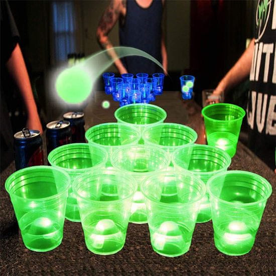 BEER PONG Glow In The Dark zabavna igra, se sveti v temi, komplet 25