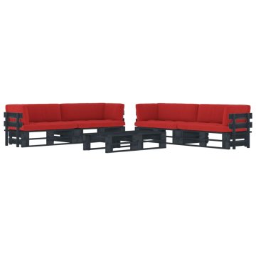 Vidaxl Sedežna garnitura iz palet 6-delna + blazine črna borovina