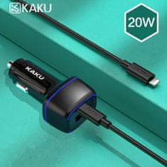 Kaku KSC-540 avto polnilec USB / USB-C 3A 20W + kabel Lightning / USB-C, črna