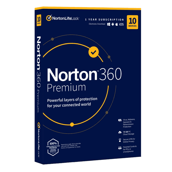 Norton Security 360 Premium, 1-leto, 10 PC, ESD licenca (kartica)