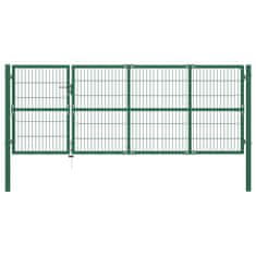 Vidaxl Vrata za vrtno ograjo s stebrički 350x120 cm jeklo zelena