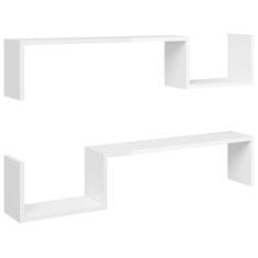 Vidaxl Stenska polica 2 kosa visok sijaj bela 100x15x20 cm iverna pl.