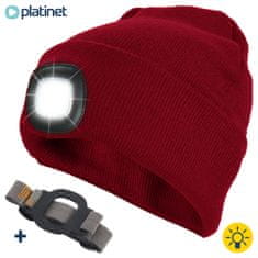 Platinet kapa z LED lučko + naglavni trak, USB polnjenje,baterija, 3 jakosti svetilnosti, Unisex, rdeča