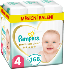 Pampers Premium Care pleničke, velikost 4, 9-14 kg, 168 kosov