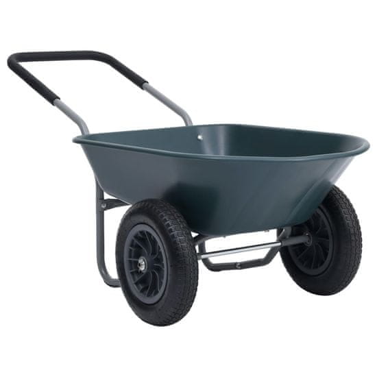 Vidaxl Samokolnica zelena in siva 140x63x65 cm 78 L 100 kg
