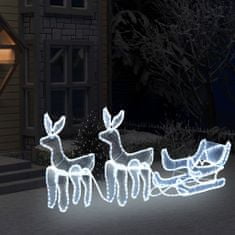 Greatstore Božični okras 2 jelena in sani z mrežo 648 LED lučk
