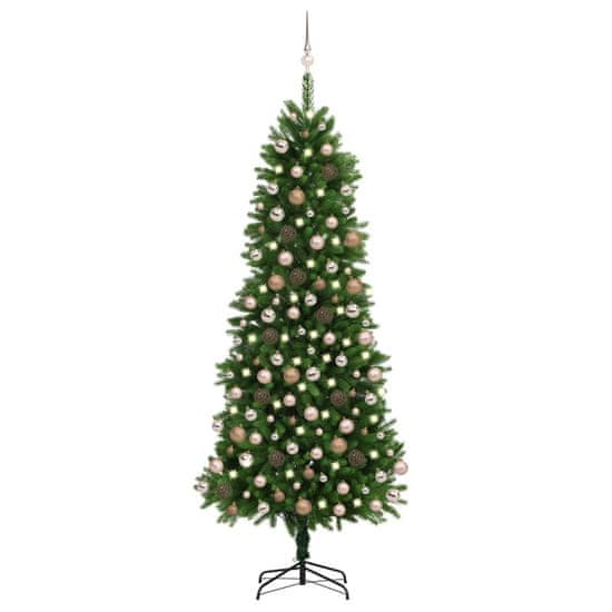 Vidaxl Umetna novoletna jelka z LED lučkami in bučkami 240 cm zelena