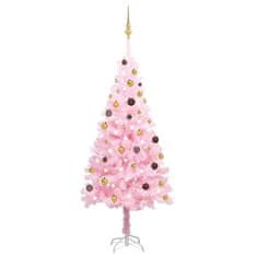 Vidaxl Umetna osvetljena novoletna jelka z bunkicami roza 180 cm PVC