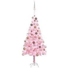 Vidaxl Umetna osvetljena novoletna jelka z bunkicami roza 180 cm PVC