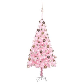 Vidaxl Umetna osvetljena novoletna jelka z bunkicami roza 180 cm PVC