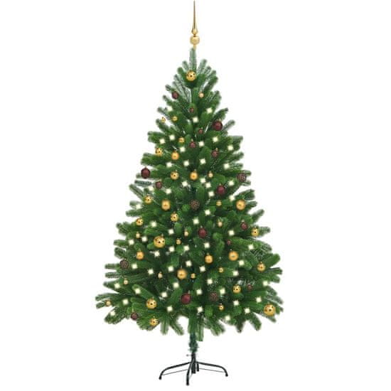 Vidaxl Umetna novoletna jelka z LED lučkami in bučkami 210 cm zelena