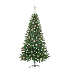 Vidaxl Umetna novoletna jelka z LED lučkami in bučkami 150 cm zelena