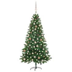 Vidaxl Umetna novoletna jelka z LED lučkami in bučkami 180 cm zelena