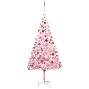 Vidaxl Umetna osvetljena novoletna jelka z bunkicami roza 240 cm PVC