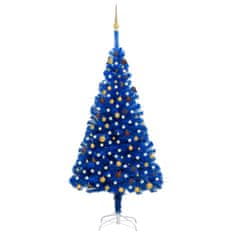 Greatstore Umetna novoletna jelka z LED lučkami in bučkami modra 210 cm