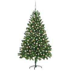 Vidaxl Umetna osvetljena novoletna jelka z bunkicami 210 cm zelena