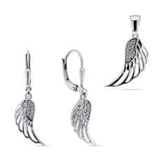 Brilio Silver Modni komplet srebrnega nakita Angel wings SET213W (obesek, uhani)